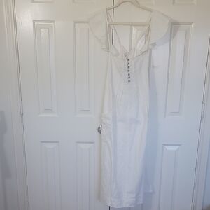 Pilcro White Crossback Strap Dress with Ruffle Sleeve